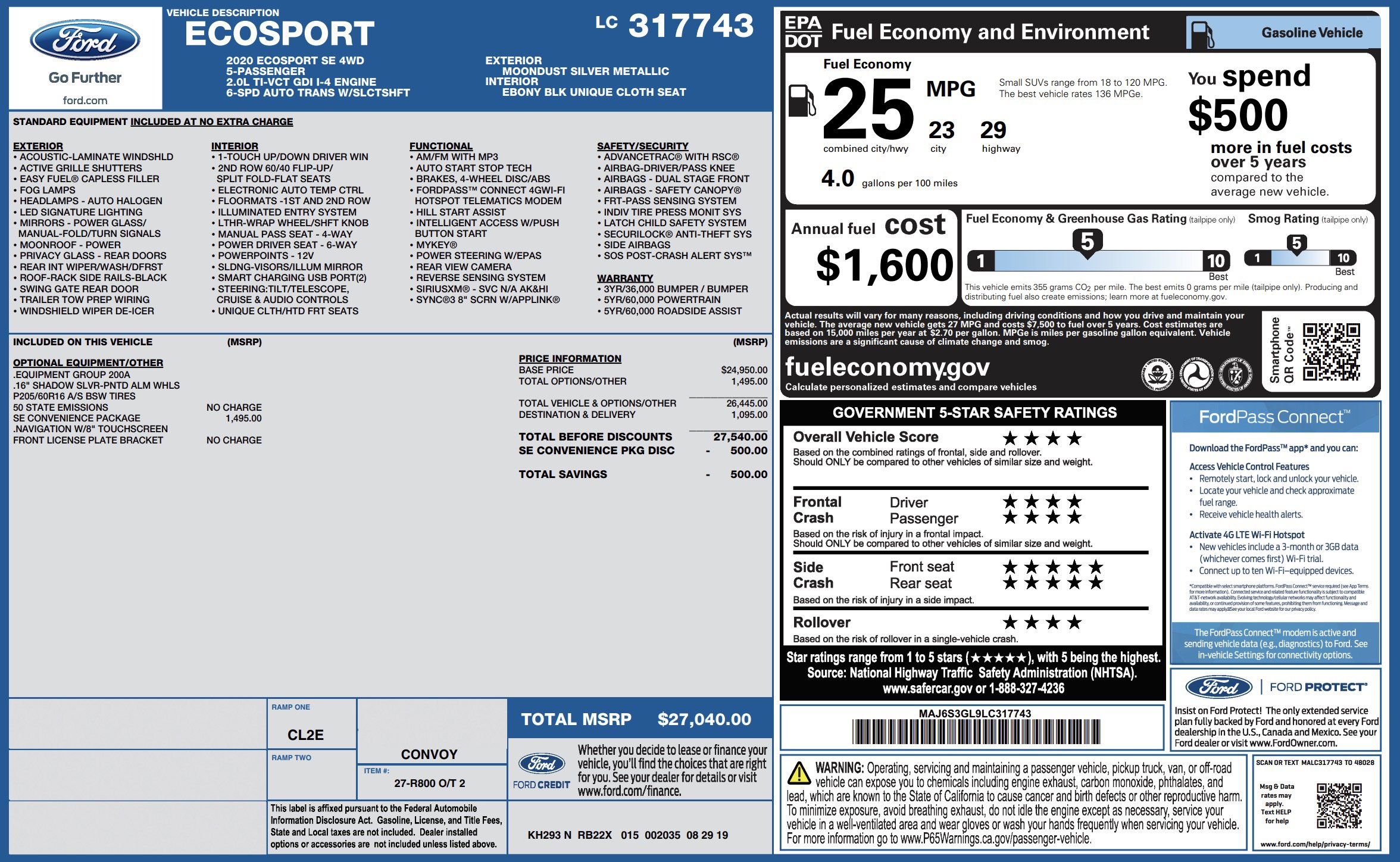 Used 2020 Ford EcoSport SE w/ SE Convenience Package image 5