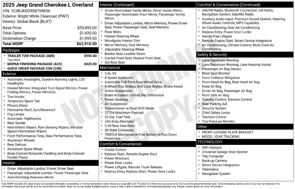 New 2025 Jeep Grand Cherokee L Overland w/ Trailer Tow Package AWD/4WD image 21