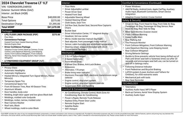 Used 2024 Chevrolet Traverse LT w/ LPO, Floor Liner Package FWD image 22