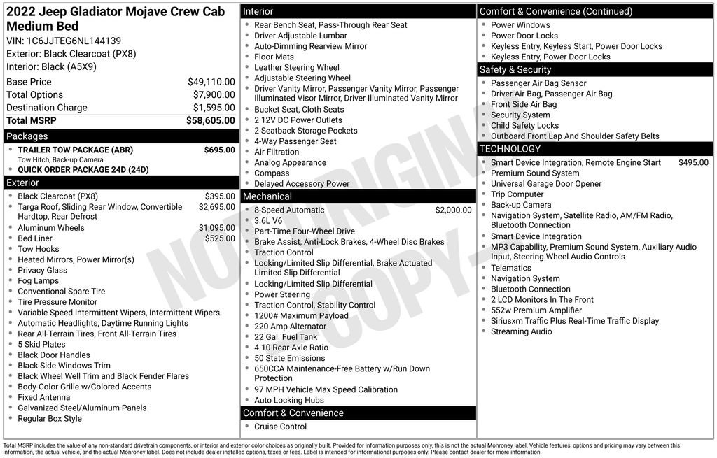 Used 2022 Jeep Gladiator Mojave w/ Trailer Tow Package AWD/4WD image 47
