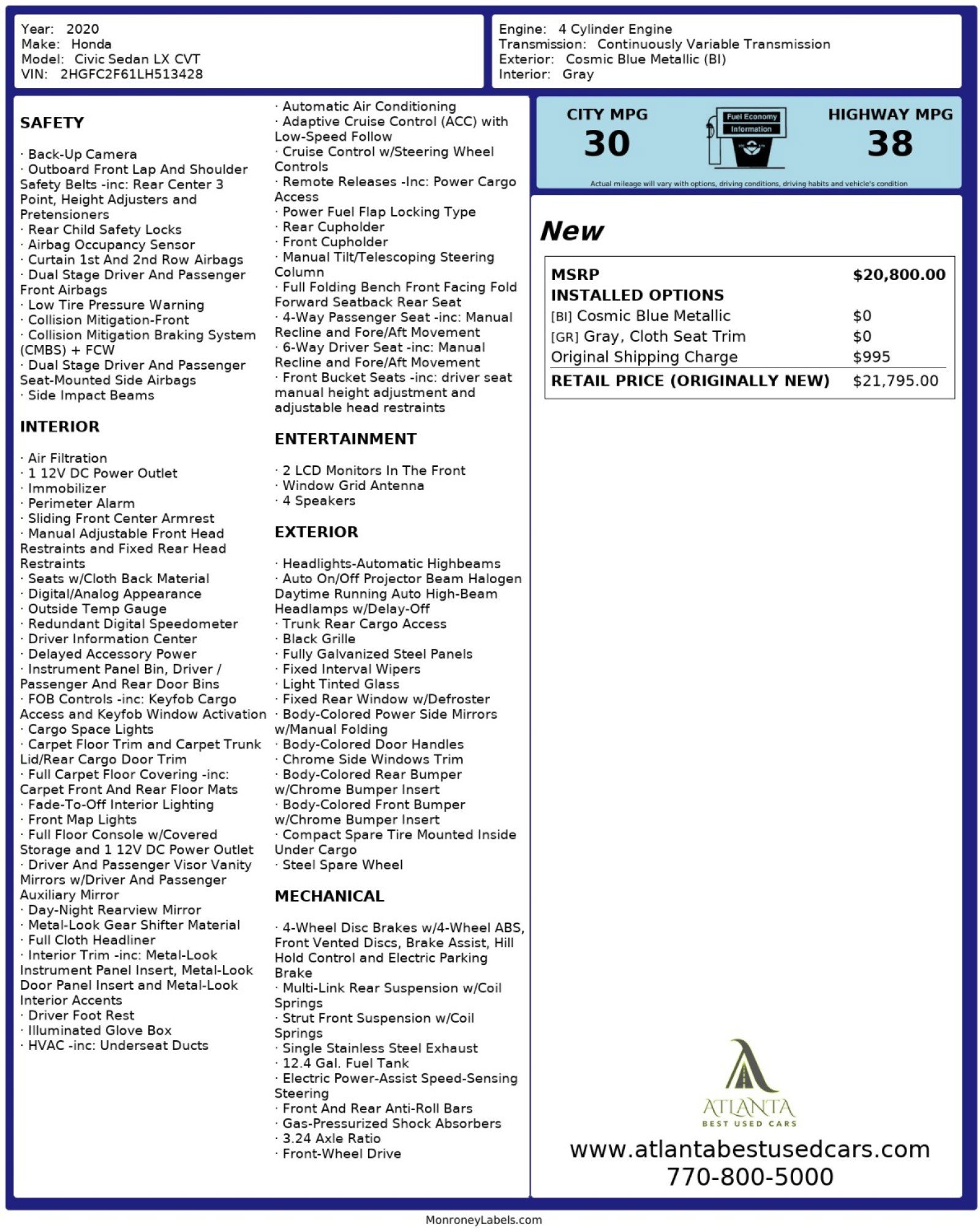 Used 2020 Honda Civic LX image 46