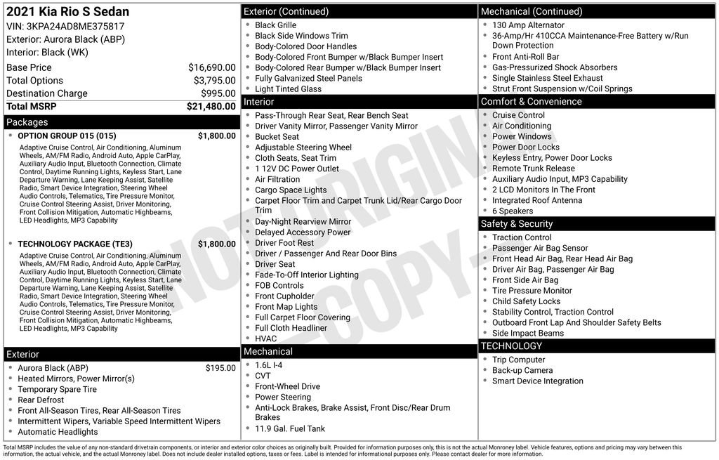 Certified 2021 Kia Rio S w/ Technology Package FWD image 7
