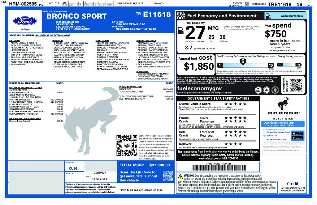New 2026 Ford Bronco Sport Big Bend w/ Convenience Package AWD/4WD image 6