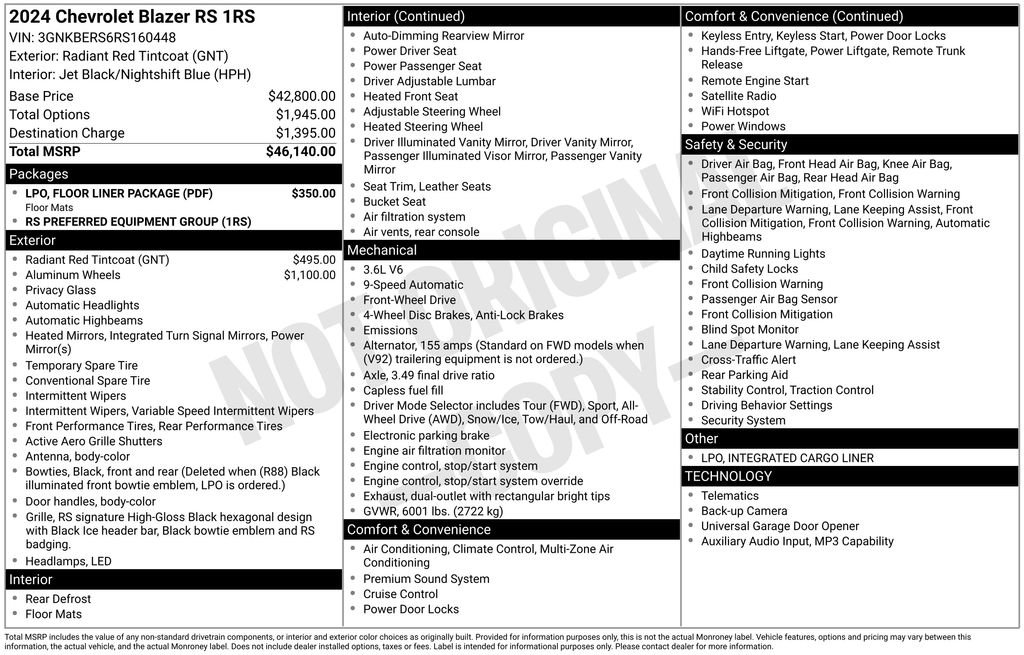 Used 2024 Chevrolet Blazer RS w/ LPO, Floor Liner Package FWD image 3