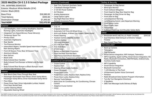 Used 2025 MAZDA CX-5 AWD 2.5 S w/ Select Package image 8