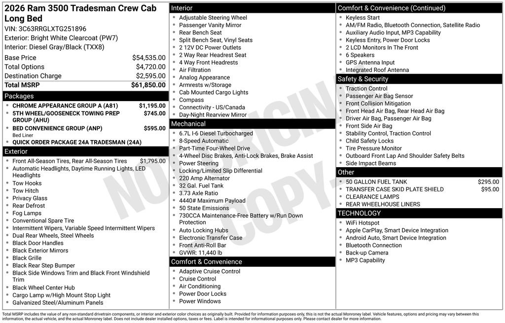 Used 2026 RAM 3500 Tradesman w/ Chrome Appearance Group A AWD/4WD image 5