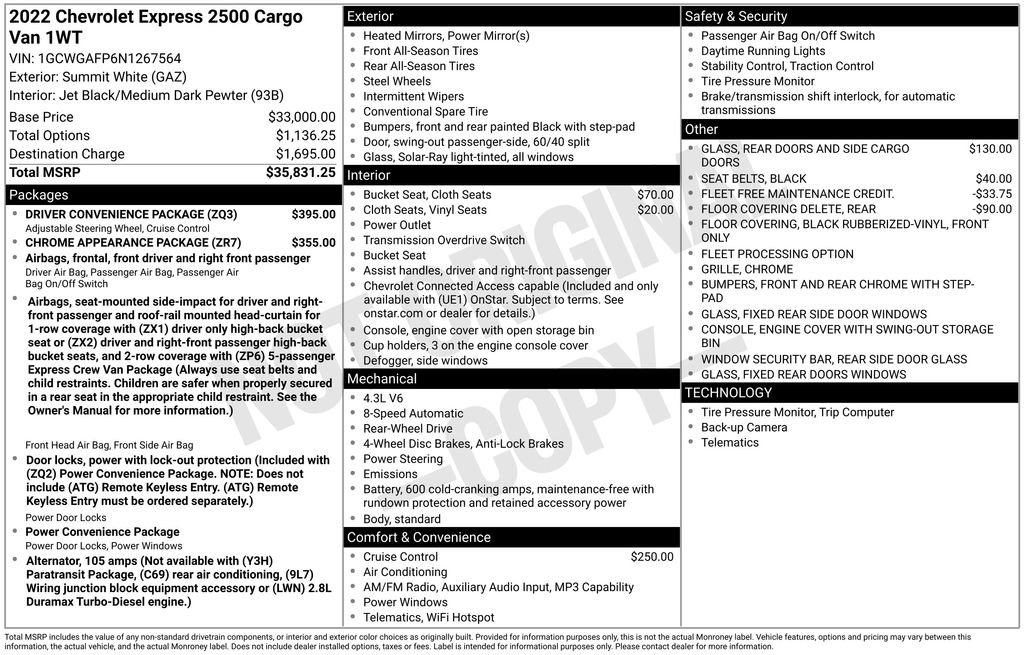 Used 2022 Chevrolet Express 2500 w/ Driver Convenience Package RWD image 5
