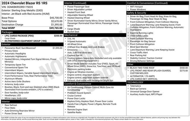 Certified 2024 Chevrolet Blazer RS w/ LPO, Cargo Package image 40