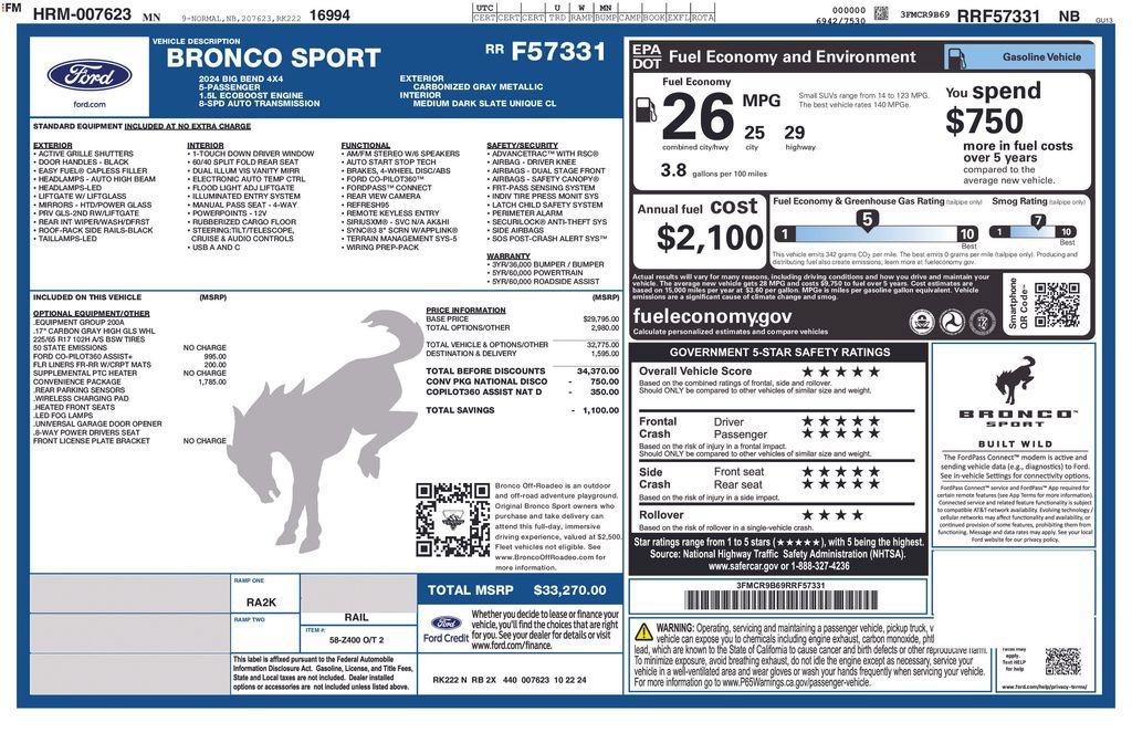 Used 2024 Ford Bronco Sport Big Bend w/ Convenience Package AWD/4WD image 5