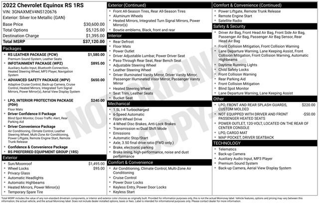 Used 2022 Chevrolet Equinox RS w/ RS Leather Package image 7