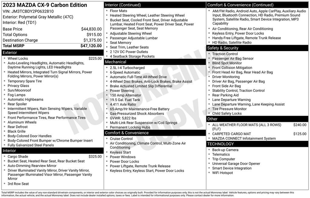 Certified 2023 MAZDA CX-9 Carbon Edition AWD/4WD image 5