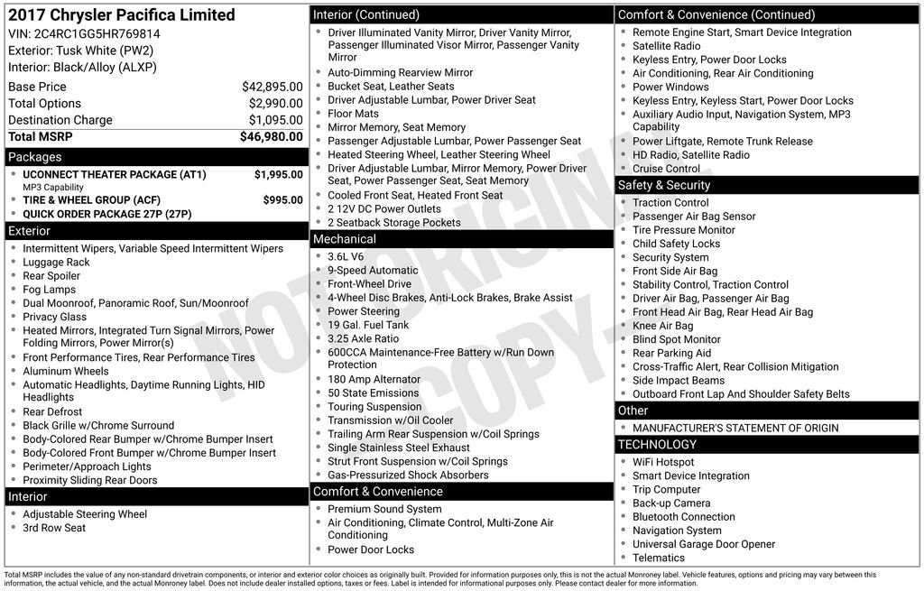 Used 2017 Chrysler Pacifica Limited w/ UConnect Theater Package image 2