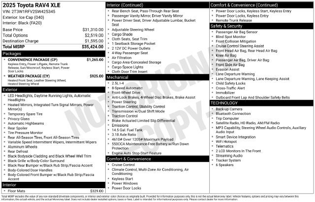 Certified 2025 Toyota RAV4 XLE w/ Convenience Package FWD image 35