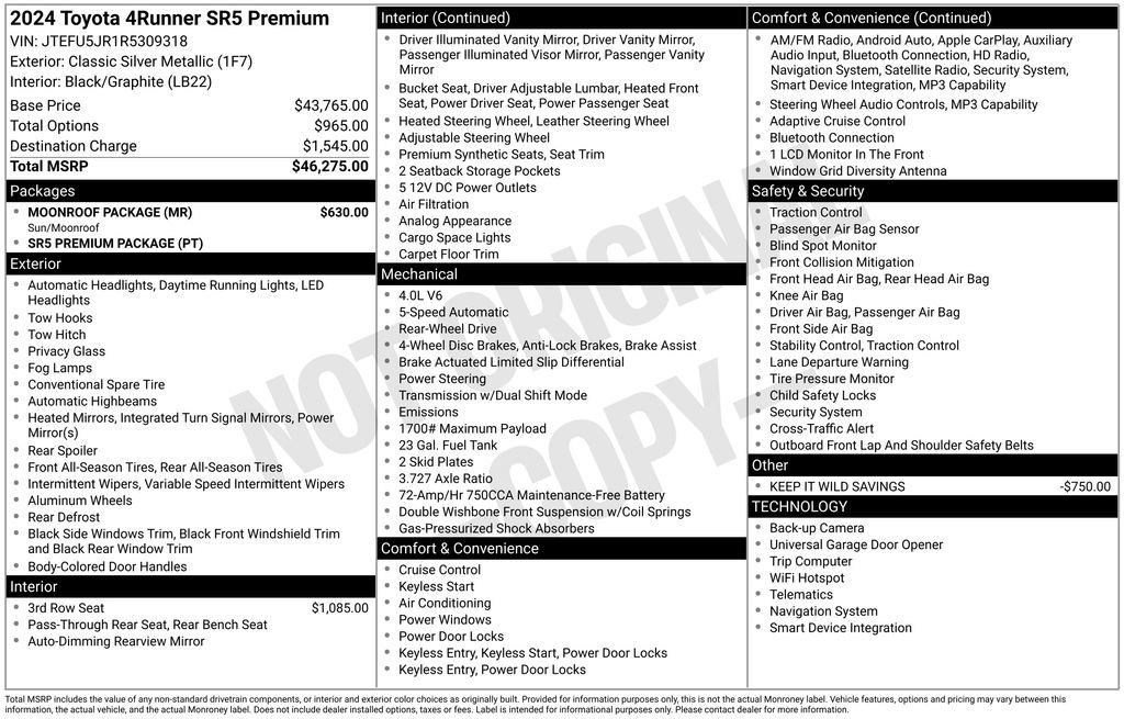 Used 2024 Toyota 4Runner SR5 Premium w/ Moonroof Package RWD image 4