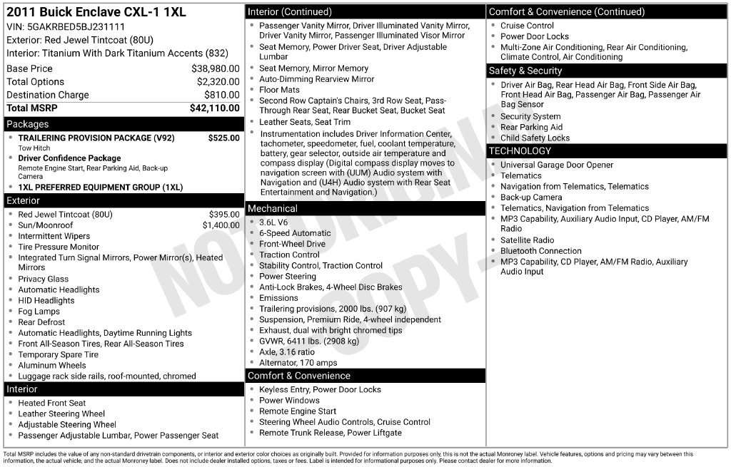 Used 2011 Buick Enclave CXL w/ Trailering Provision Package FWD image 36
