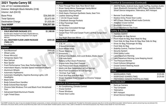 Used 2021 Toyota Camry SE w/ Cold Weather Package image 10