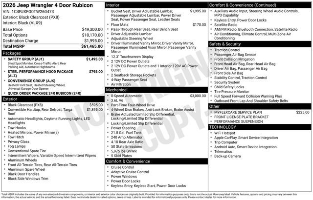 New 2026 Jeep Wrangler Unlimited Rubicon w/ Safety Group AWD/4WD image 36