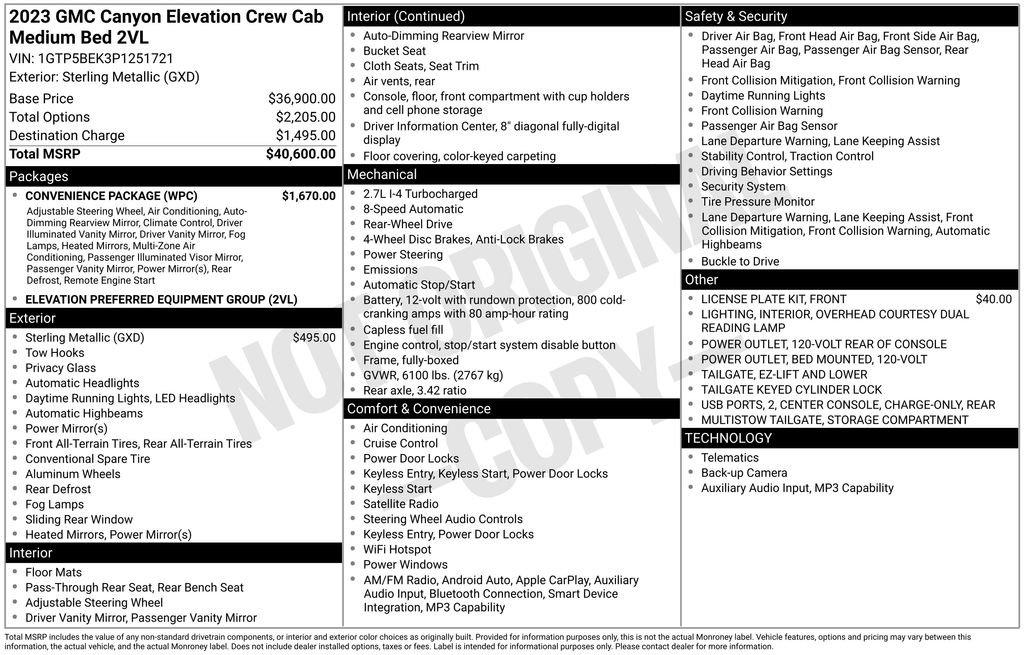 Certified 2023 GMC Canyon Elevation w/ Convenience Package RWD image 52
