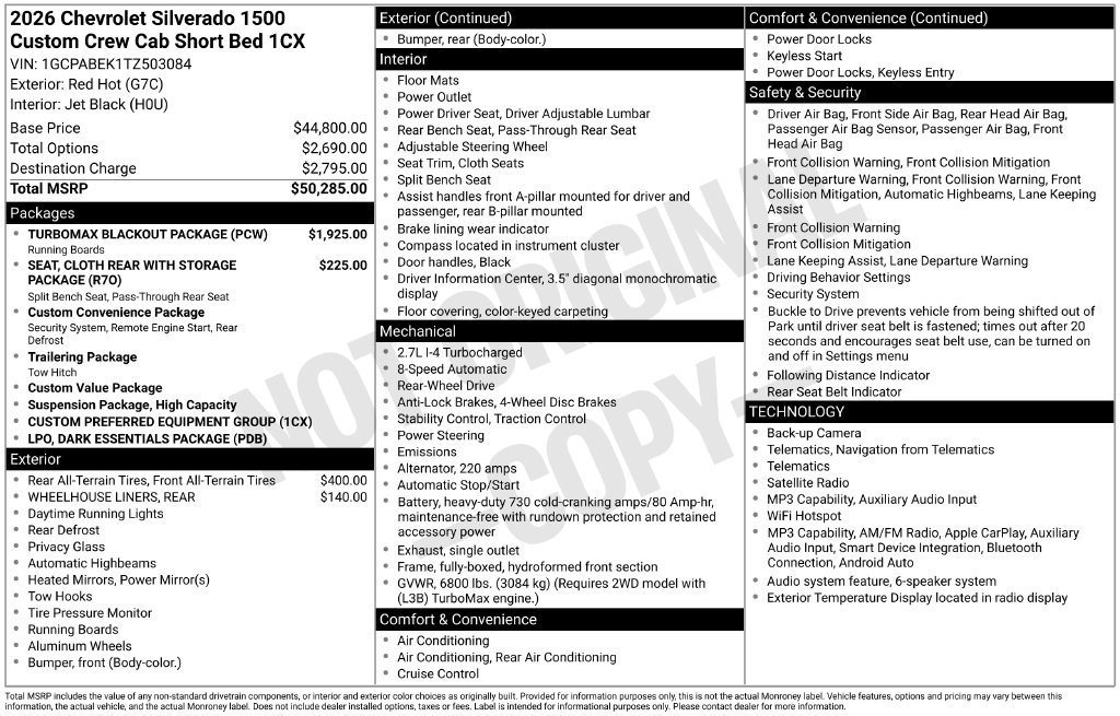 New 2026 Chevrolet Silverado 1500 Custom RWD image 25