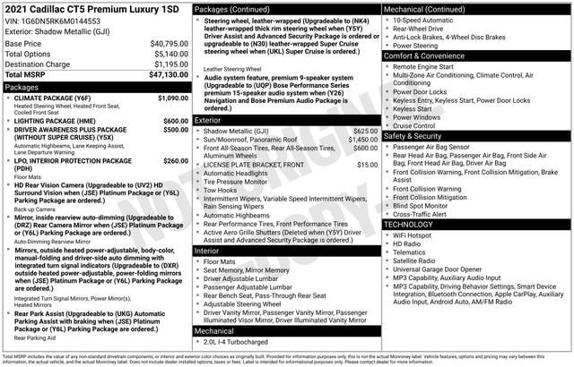Certified 2021 Cadillac CT5 Premium Luxury w/ Climate Package RWD image 34