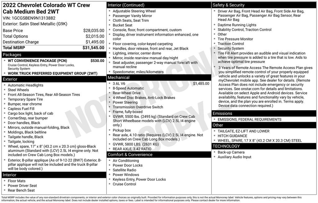 Used 2022 Chevrolet Colorado W/T w/ WT Convenience Package image 12