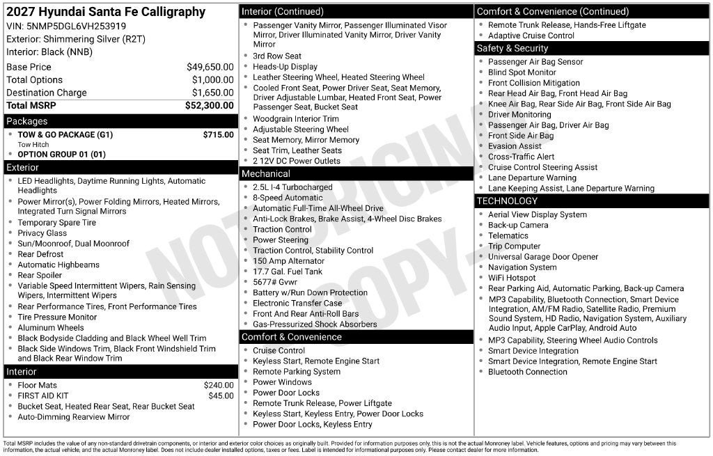 New 2027 Hyundai Santa Fe Calligraphy w/ Tow & Go Package AWD/4WD image 20