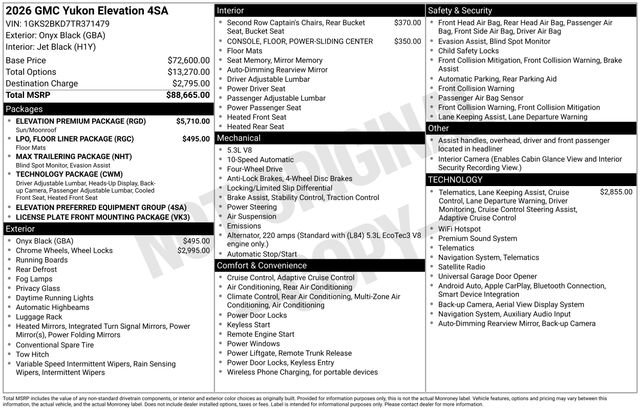 New 2026 GMC Yukon Elevation w/ Elevation Premium Package AWD/4WD image 28