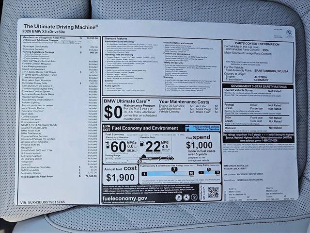 New 2026 BMW X5 xDrive50e w/ Parking Assistance Package image 20