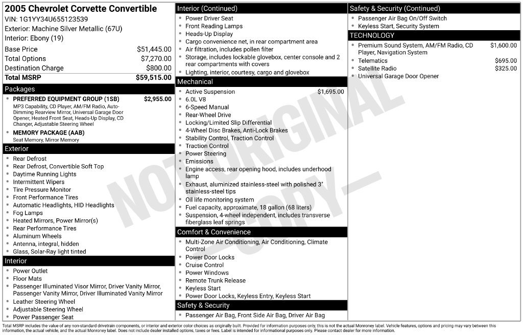 Used 2005 Chevrolet Corvette Convertible w/ Preferred Equipment Group RWD image 11