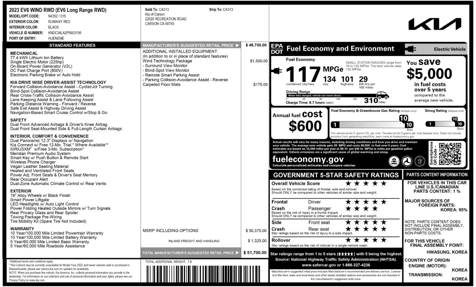 Used 2023 Kia EV6 Wind w/ Wind Technology Package image 54