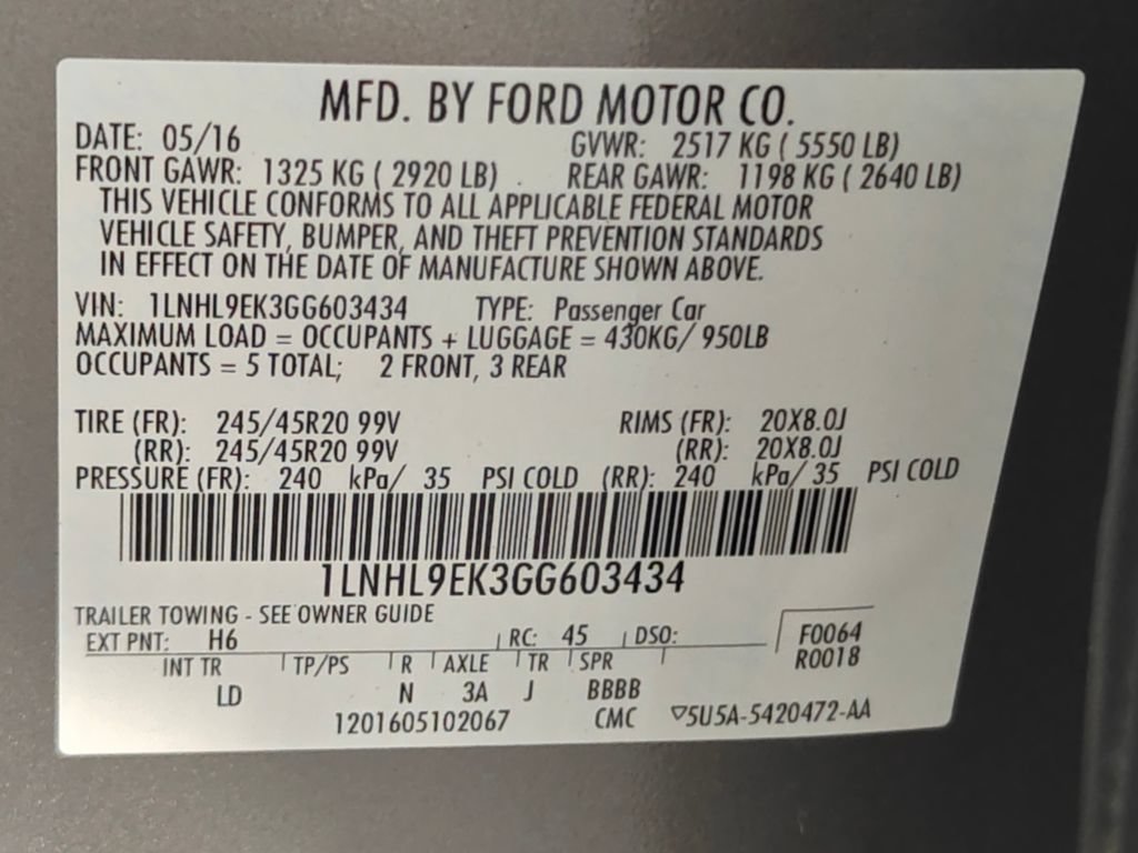 Used 2016 Lincoln MKS AWD w/ Equipment Group 101A image 60