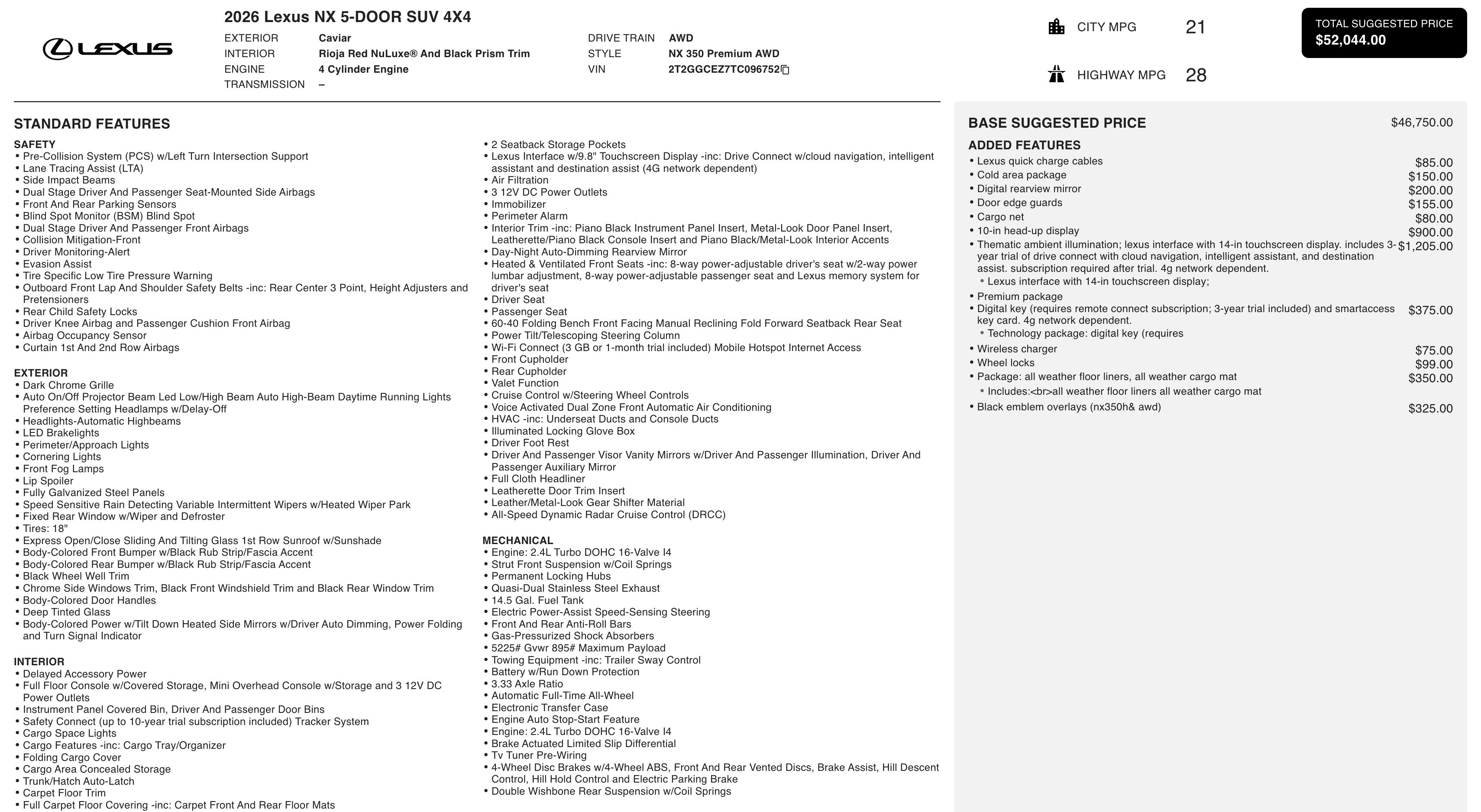 Used 2026 Lexus NX 350 AWD w/ Accessory Package (2T) image 2