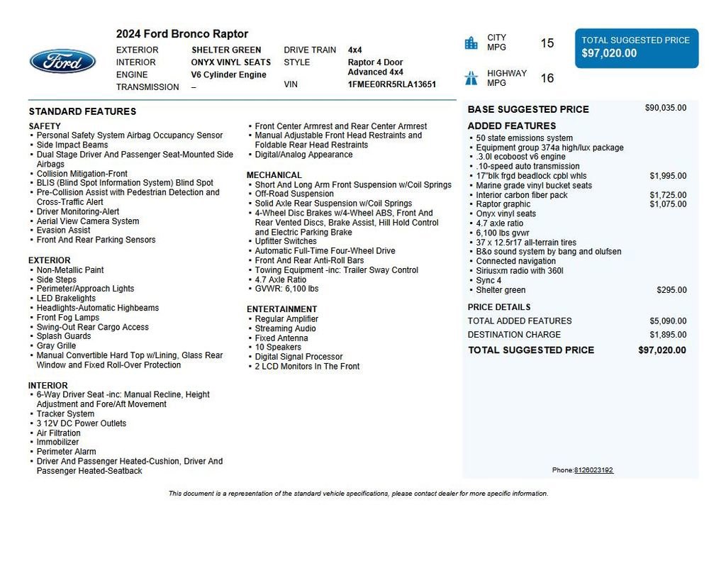 Used 2024 Ford Bronco Raptor w/ Interior Carbon Fiber Pack 6 image 41