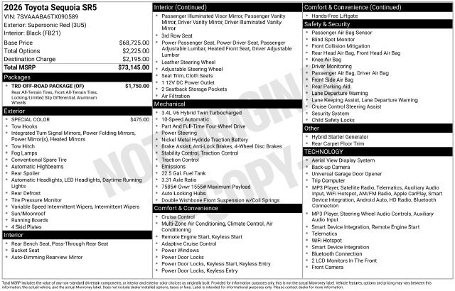 Certified 2026 Toyota Sequoia SR5 w/ TRD Off-Road Package AWD/4WD image 37