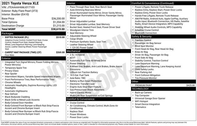 Used 2021 Toyota Venza XLE w/ Softex Package AWD/4WD image 32