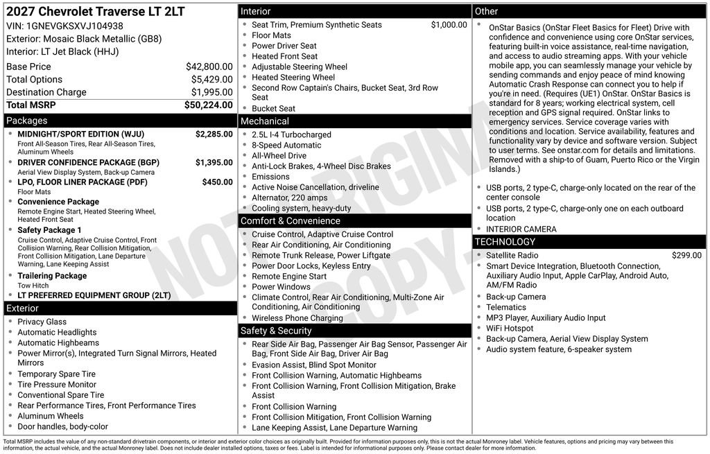 New 2027 Chevrolet Traverse LT w/ Midnight/Sport Edition AWD/4WD image 27