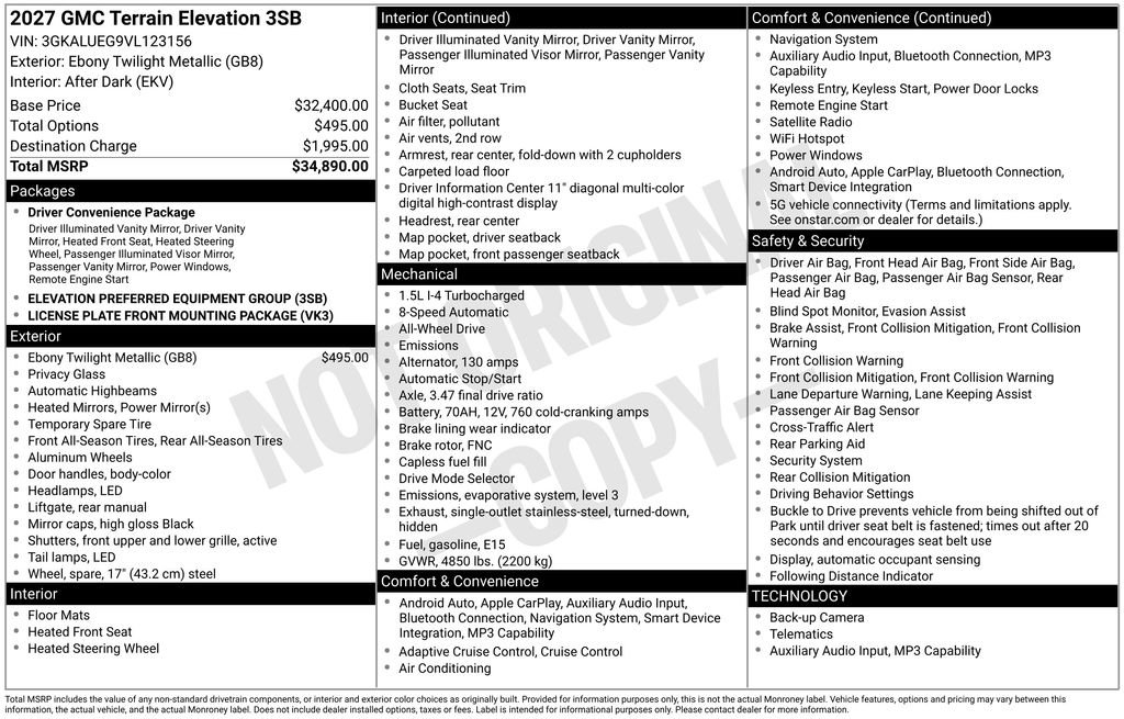 New 2027 GMC Terrain Elevation AWD/4WD image 39