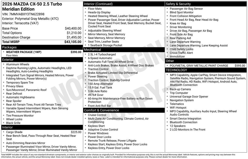 New 2026 MAZDA CX-50 Meridian Edition w/ Weather Package AWD/4WD image 2