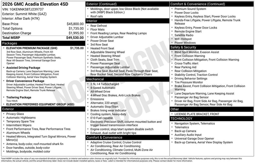 New 2026 GMC Acadia Elevation w/ Elevation Premium Package AWD/4WD image 4