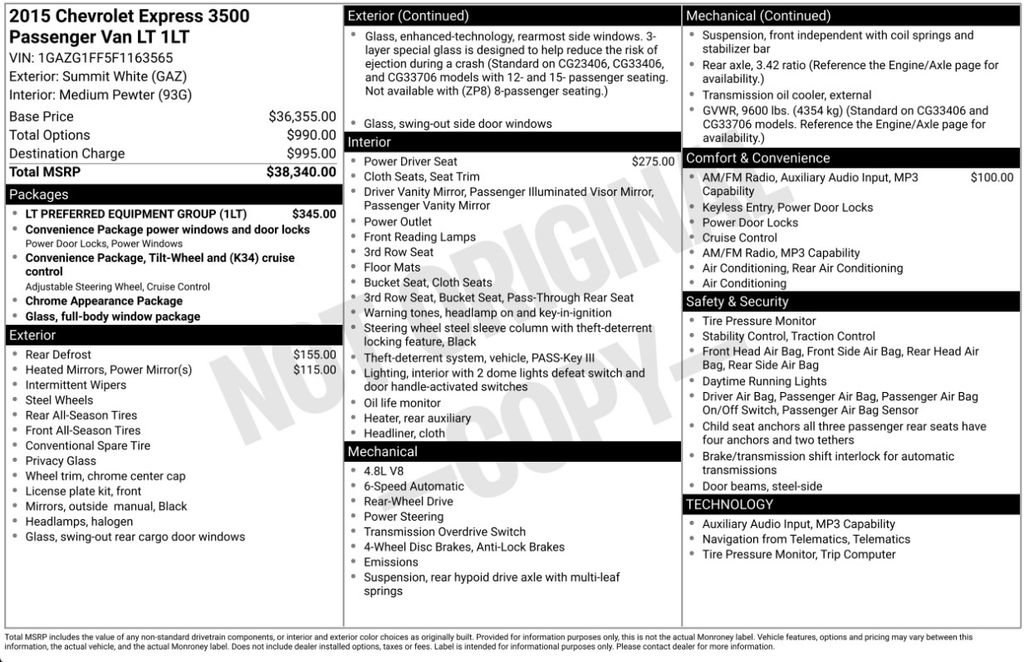 Used 2015 Chevrolet Express 3500 LT w/ LT Preferred Equipment Group RWD image 6