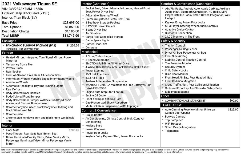 Used 2021 Volkswagen Tiguan SE w/ Panoramic Sunroof Package image 3