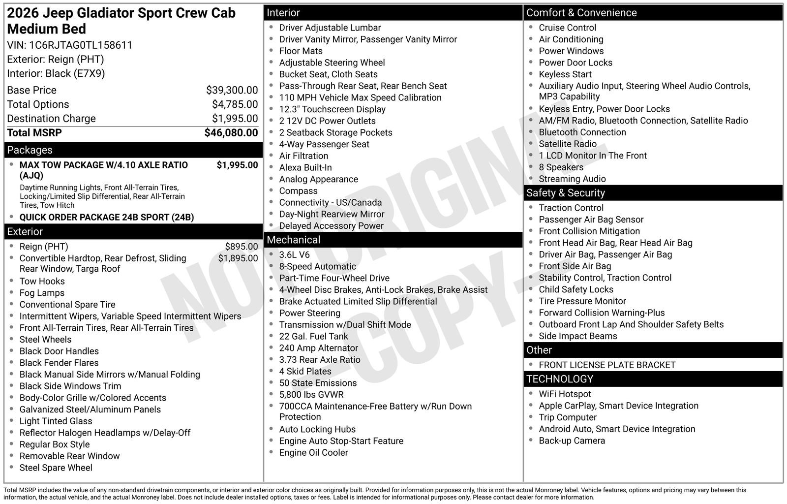 New 2026 Jeep Gladiator Sport AWD/4WD image 25