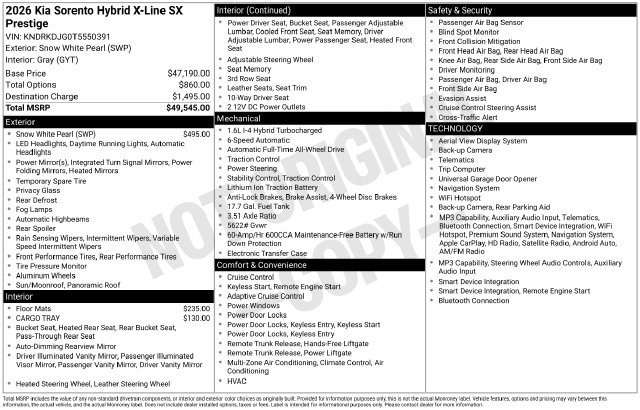 New 2026 Kia Sorento SX Prestige AWD/4WD image 15