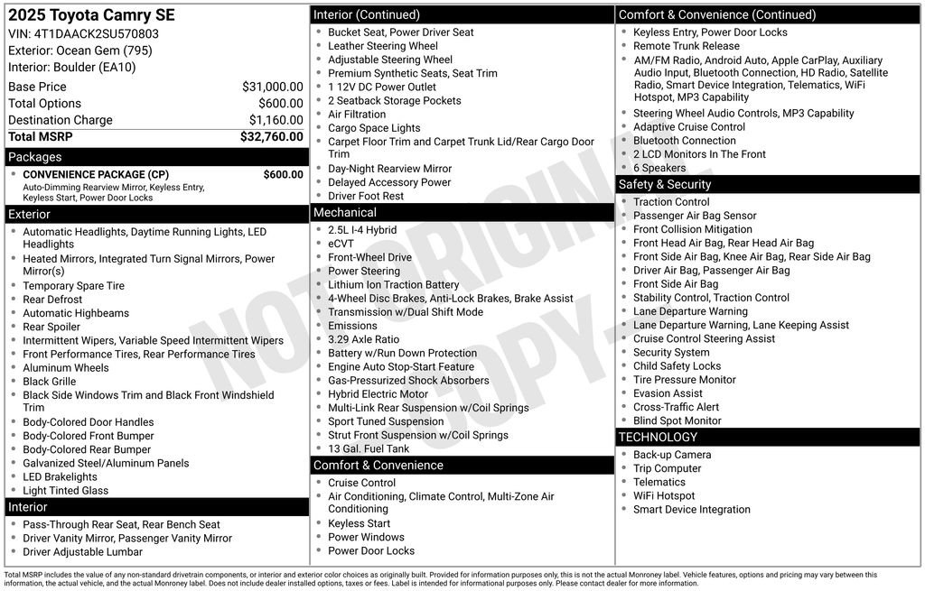 Used 2025 Toyota Camry SE w/ Convenience Package FWD image 5