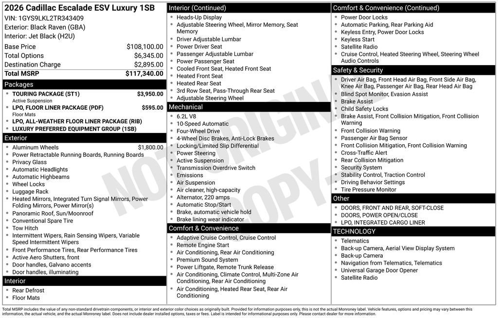 New 2026 Cadillac Escalade ESV Luxury w/ Touring Package AWD/4WD image 4
