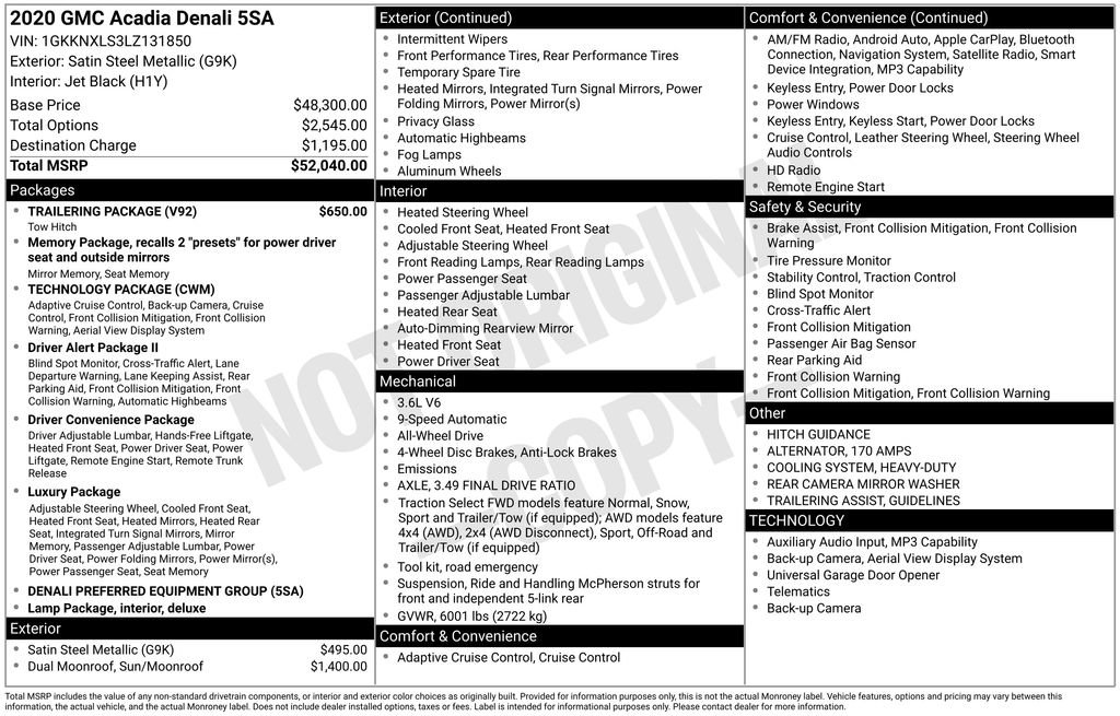 Used 2020 GMC Acadia Denali w/ Trailering Package image 8