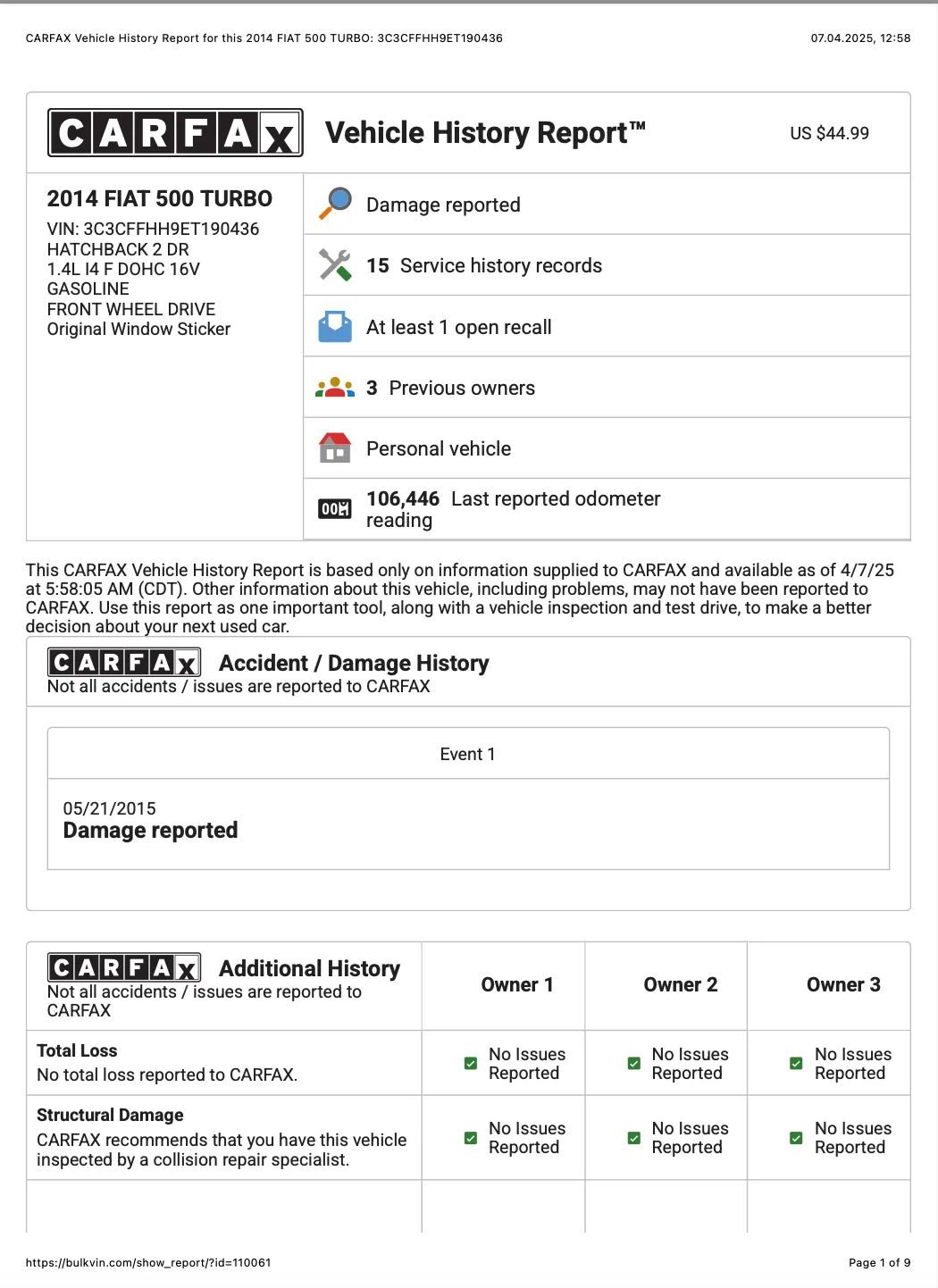 Used 2014 FIAT 500 Turbo w/ Beats Audio Package image 3