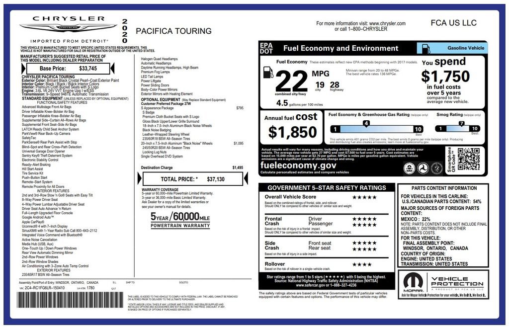 Used 2020 Chrysler Pacifica Touring w/ S Appearance Package image 3