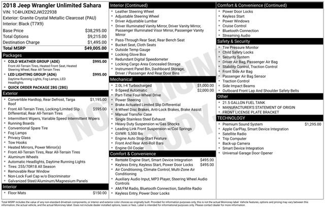 Used 2018 Jeep Wrangler Unlimited Sahara w/ LED Lighting Group image 18