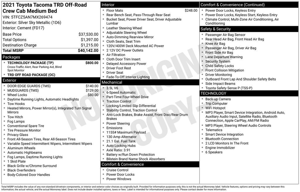 Used 2021 Toyota Tacoma TRD Off-Road w/ Technology Package AWD/4WD image 7